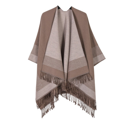 Khaki elegant women's tassel cape shawl scarf, multi-functional all-in-one warm and comfortable winter shawl scarf, convenient for home, travel, and office wear, stylish and beautiful with tassels..