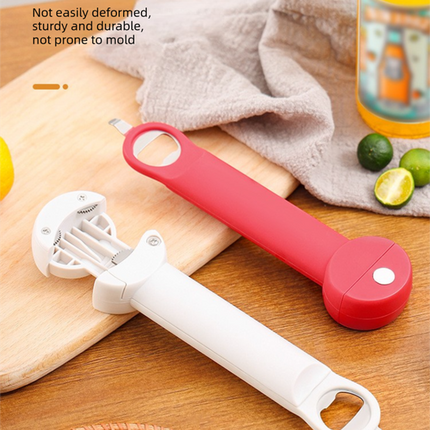 Red Multi-Functional Adjustable Can and Bottle Opener - Heavy Duty Jar Opener for Seniors, Women, and Weak Hands - Easy Grip Kitchen Gadget for Jars, Bottles, and Cans.