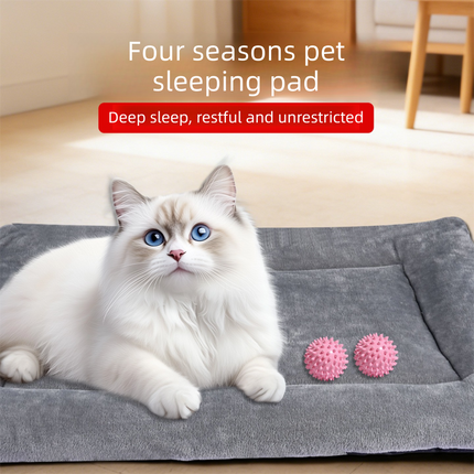 Grey S size Plush Flannel Pet Bed with Removable Sponge - Waterproof, Extra Wide & Thickened, Soft Four Seasons Pet Sleeping Mat for Dogs and Cats.