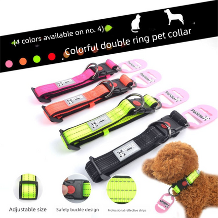 Green L size Vibrant Reflective Dog Collar and Leash Set - Adjustable Nylon Pet Harness with Comfortable Padding.