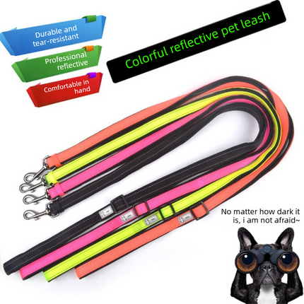 Black L size Vibrant Reflective Dog Collar and Leash Set - Adjustable Nylon Pet Harness with Comfortable Padding.