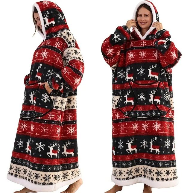 Pink Strawberry Style Oversized Hooded Blanket for Adults - Ultra Soft & Warm Wearable Fleece Throw with Giant Pocket, Perfect for Winter, Christmas & Valentine's Day.
