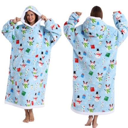 Blue Christmas Edition Oversized Hooded Blanket for Adults - Ultra Soft & Warm Wearable Fleece Throw with Giant Pocket, Perfect for Winter, Christmas & Valentine's Day.
