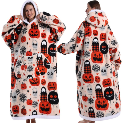 Blue Christmas Edition Oversized Hooded Blanket for Adults - Ultra Soft & Warm Wearable Fleece Throw with Giant Pocket, Perfect for Winter, Christmas & Valentine's Day.