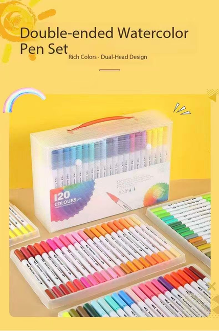 Black  80 COLOURS Dual-Tip Watercolor Marker Set - Colors Washable Art Pens with Brush & Fine Tips for Kids, Students & Artists.