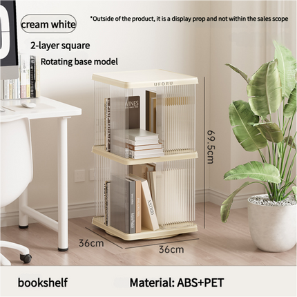 Rotating Storage Bookshelf Square 2 layers- Cream White Multi-Layer Storage Rack, 36x36x69.5cm (ABS+PET).