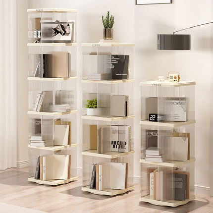 Rotating Storage Bookshelf Square 2 layers- Cream White Multi-Layer Storage Rack, 36x36x69.5cm (ABS+PET).
