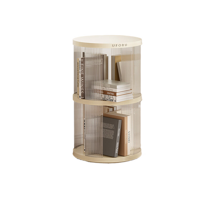 Rotating circular bookshelf 2 layers- Cream White Multi-Layer Storage Rack, 40.5x40.5x69.5cm (ABS+PET).
