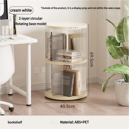Rotating circular bookshelf 2 layers- Cream White Multi-Layer Storage Rack, 40.5x40.5x69.5cm (ABS+PET).