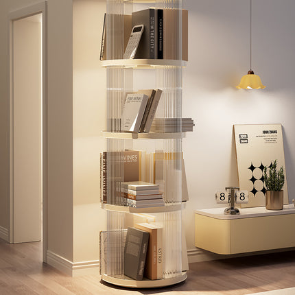 Rotating circular bookshelf with four layers- Cream White Multi-Layer Storage Rack, 40.5x40.5x135.5cm (ABS+PET).