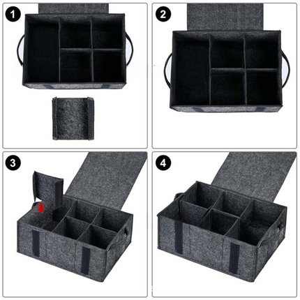 2 Pack Dark Grey Foldable Mug Storage Organizer (Holds 6 Mugs) - Felt Camping & Picnic Dinnerware Storage Box with Handle and Secure Closure