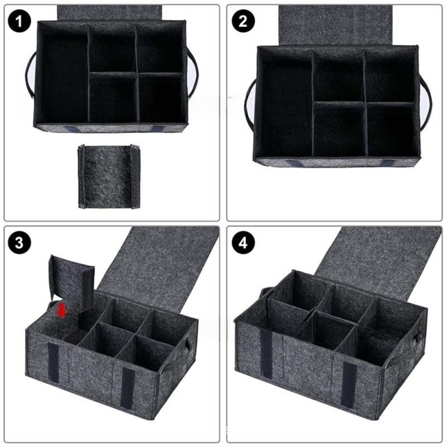2 Pack Dark Grey Foldable Mug Storage Organizer (Holds 6 Mugs) - Felt Camping & Picnic Dinnerware Storage Box with Handle and Secure Closure