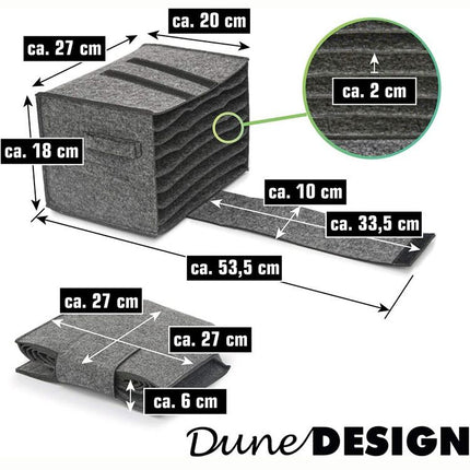 2 Piece Set of Dark Grey Foldable Crockery & Mug Storage Organizer (Holds 8 Plates + 6 Mugs) - Felt Camping & Picnic Dinnerware Storage Box with Handle and Secure Closure