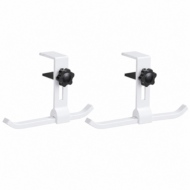 2 pack White Aluminium Desk Edge Hook - Adjustable Clamp-On Bag Hanger For School And Office - Space Saving Storage Solution