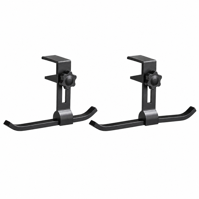 2 pack Black Aluminium Desk Edge Hook - Adjustable Clamp-On Bag Hanger For School And Office - Space Saving Storage Solution