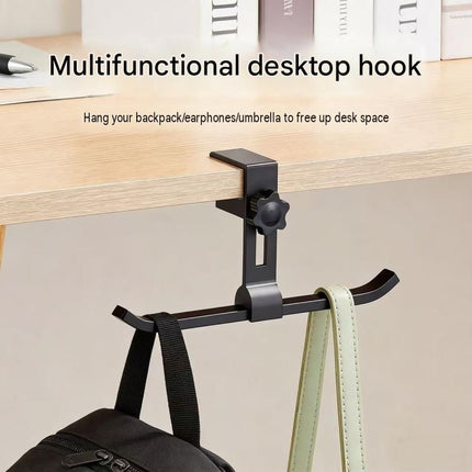 2 pack Black Aluminium Desk Edge Hook - Adjustable Clamp-On Bag Hanger For School And Office - Space Saving Storage Solution