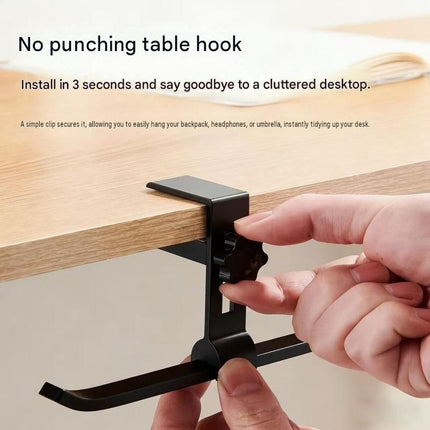 2 pack Black Aluminium Desk Edge Hook - Adjustable Clamp-On Bag Hanger For School And Office - Space Saving Storage Solution