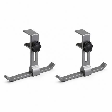 2 pack Grey Aluminium Desk Edge Hook - Adjustable Clamp-On Bag Hanger For School And Office - Space Saving Storage Solution