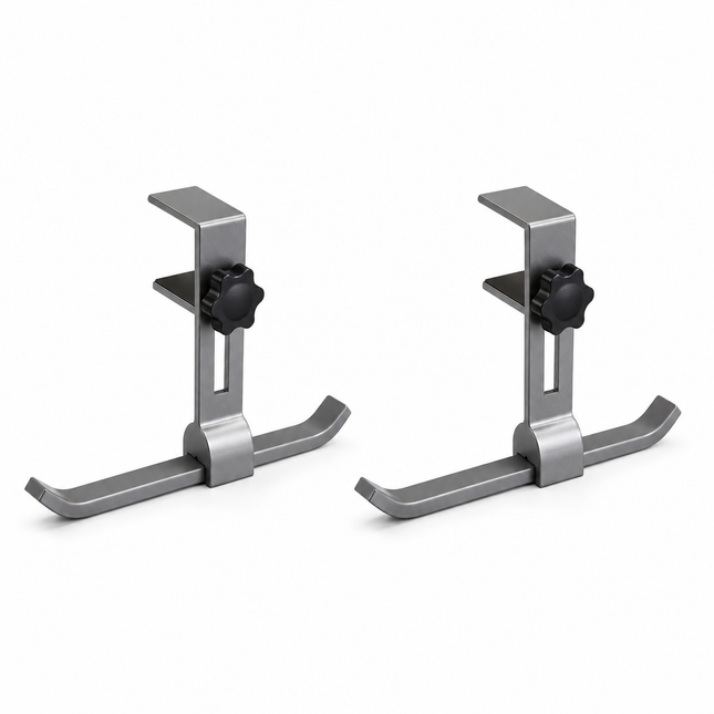 2 pack Grey Aluminium Desk Edge Hook - Adjustable Clamp-On Bag Hanger For School And Office - Space Saving Storage Solution