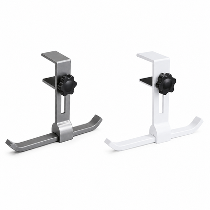 2 pack White and Grey Aluminium Desk Edge Hook - Adjustable Clamp-On Bag Hanger For School And Office - Space Saving Storage Solution