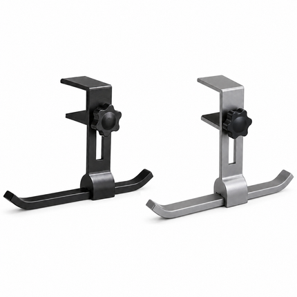 2 pack Black and Grey Aluminium Desk Edge Hook - Adjustable Clamp-On Bag Hanger For School And Office - Space Saving Storage Solution