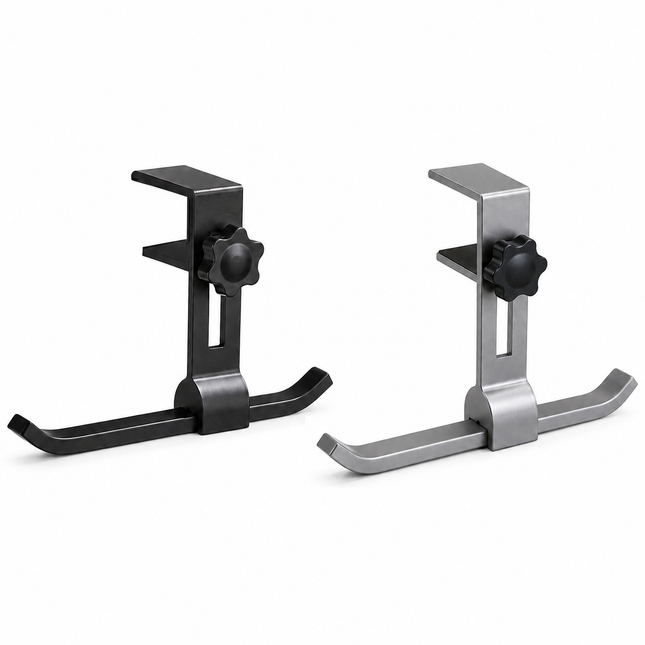 2 pack Black and Grey Aluminium Desk Edge Hook - Adjustable Clamp-On Bag Hanger For School And Office - Space Saving Storage Solution