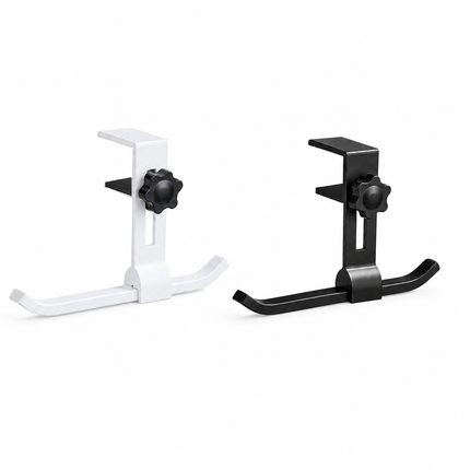 2 pack White and Black  Aluminium Desk Edge Hook - Adjustable Clamp-On Bag Hanger For School And Office - Space Saving Storage Solution