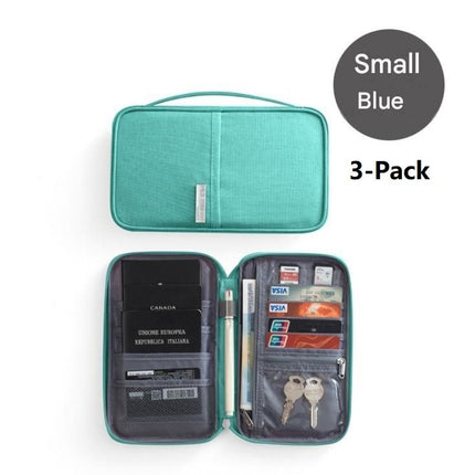 3-pack Small size Blue Travel Document Organiser - Waterproof Oxford Cloth Passport Holder With Multi-Pocket Storage - Portable Card And Cash Wallet For Holidays