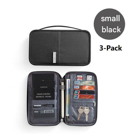 3-pack Small size Black Travel Document Organiser - Waterproof Oxford Cloth Passport Holder With Multi-Pocket Storage - Portable Card And Cash Wallet For Holidays
