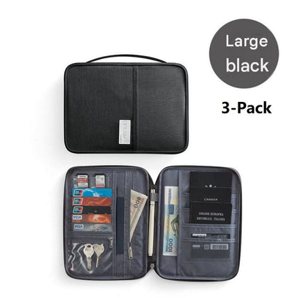 3-pack Large size Black Travel Document Organiser - Waterproof Oxford Cloth Passport Holder With Multi-Pocket Storage - Portable Card And Cash Wallet For Holidays
