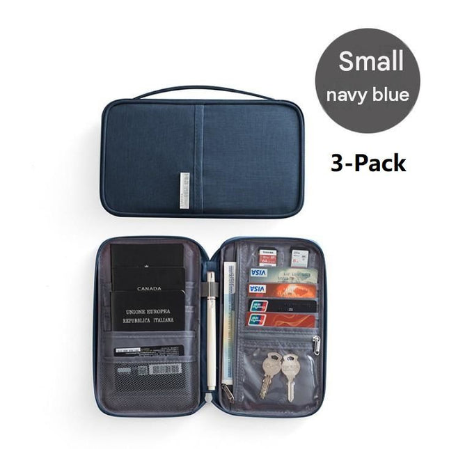3-pack Small size Navy Blue Travel Document Organiser - Waterproof Oxford Cloth Passport Holder With Multi-Pocket Storage - Portable Card And Cash Wallet For Holidays