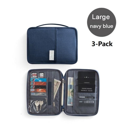 3-pack Large size Navy Blue Travel Document Organiser - Waterproof Oxford Cloth Passport Holder With Multi-Pocket Storage - Portable Card And Cash Wallet For Holidays