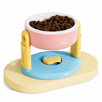Pink Adjustable Height Pet Bowl With Suction Cup Base - Anti-Spill Elevated Feeder For Cats And Dogs - 3-Level Neck Protection Design