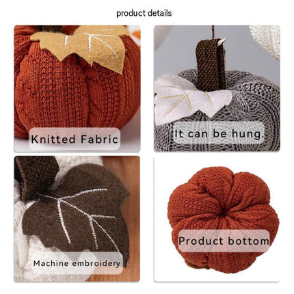 3-pack Grey Knitted Pumpkin Decoration - Polyester Fabric Fall Harvest Ornament With Hanging Loop For Thanksgiving Table Centre And Farmhouse Home Decor