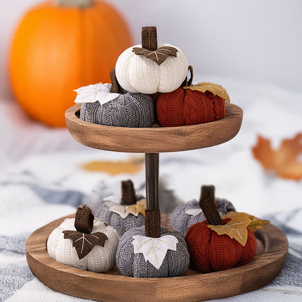 3-pack Grey Knitted Pumpkin Decoration - Polyester Fabric Fall Harvest Ornament With Hanging Loop For Thanksgiving Table Centre And Farmhouse Home Decor