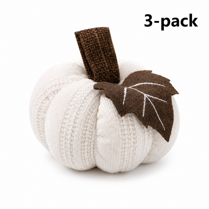 3-pack White Knitted Pumpkin Decoration - Polyester Fabric Fall Harvest Ornament With Hanging Loop For Thanksgiving Table Centre And Farmhouse Home Decor
