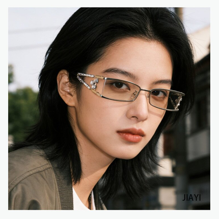 Women's Rectangle Sunglasses, Pearl Rhinestone Silver Metal Frame with Transparent Tea UV400 Lenses for Streetwear, Party, Outdoor