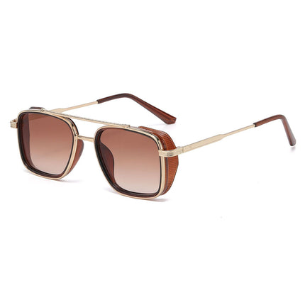 Men's Brown Metal Frame Brown Lens Sunglasses - Square Retro Style UV400 Protection Fashion Eyewear for Driving Travel and Daily Wear