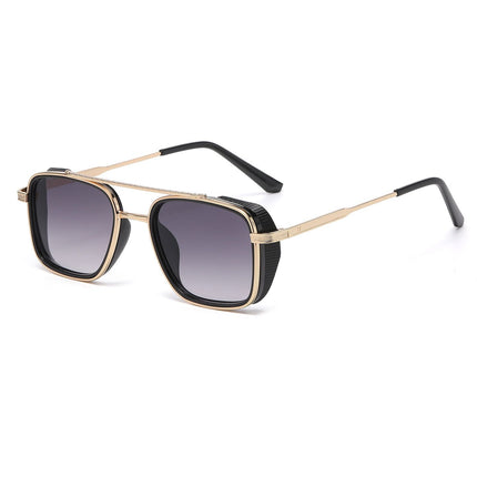Men's Gold Metal Frame Grey Lens Sunglasses - Square Retro Style UV400 Protection Fashion Eyewear for Driving Travel and Daily Wear