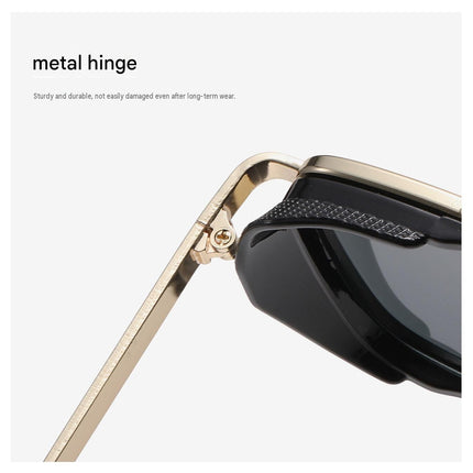 Men's Gold Metal Frame Grey Lens Sunglasses - Square Retro Style UV400 Protection Fashion Eyewear for Driving Travel and Daily Wear