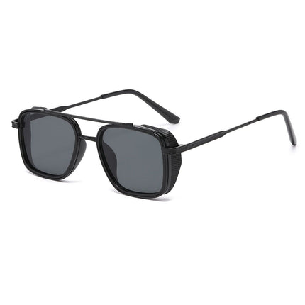Men's Black Metal Frame Black Lens Sunglasses - Square Retro Style UV400 Protection Fashion Eyewear for Driving Travel and Daily Wear