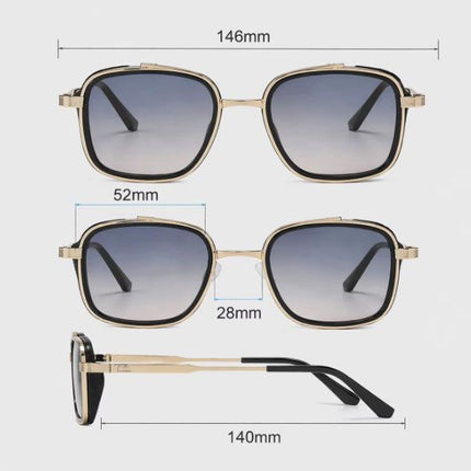 Men's Black Metal Frame Black Lens Sunglasses - Square Retro Style UV400 Protection Fashion Eyewear for Driving Travel and Daily Wear