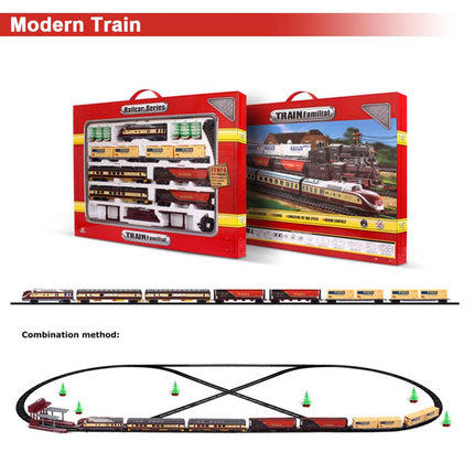 Electric Modern Toy Train Set Vehicle Rail Track Carriages With sound and lighting Kids.