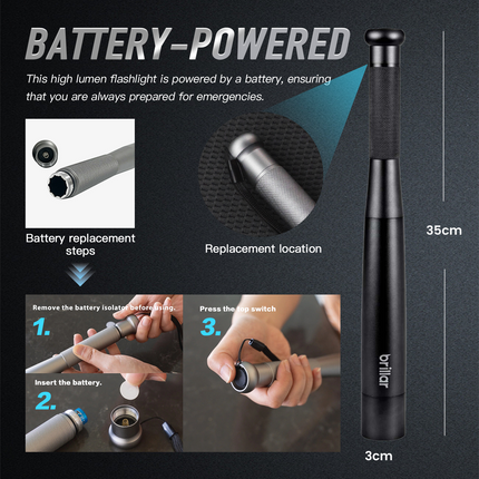 Brillar Aluminium Long Torch - Black.