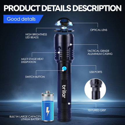 Brillar Commander - 4000 Lumen USB Rechargeable Torch.
