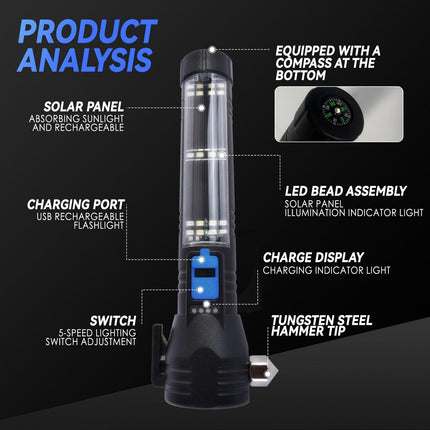 Brillar 150 Lumen Solar Power USB rechargeable Multifunction Trekking Torch.