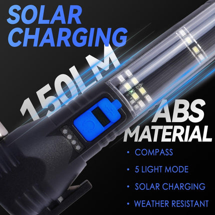 Brillar 150 Lumen Solar Power USB rechargeable Multifunction Trekking Torch.
