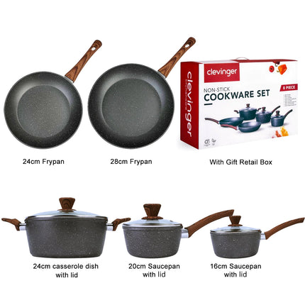 5Pieces Non-Stick Marble Coating Saucepan/Casserole/Fry Pan Cookware Set.