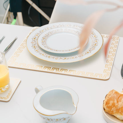 8 Pcs Clevinger  MDF Placemats and Coasters Gold Border.