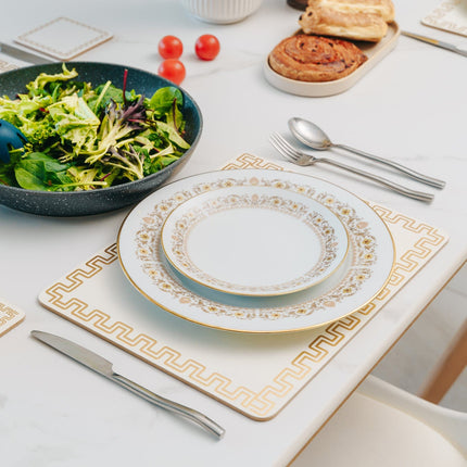 8 Pcs Clevinger  MDF Placemats and Coasters Gold Border.